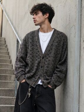 Vintage Leo Chevalier Design V Neck Cardigan Size M Button Up Sweater 90s